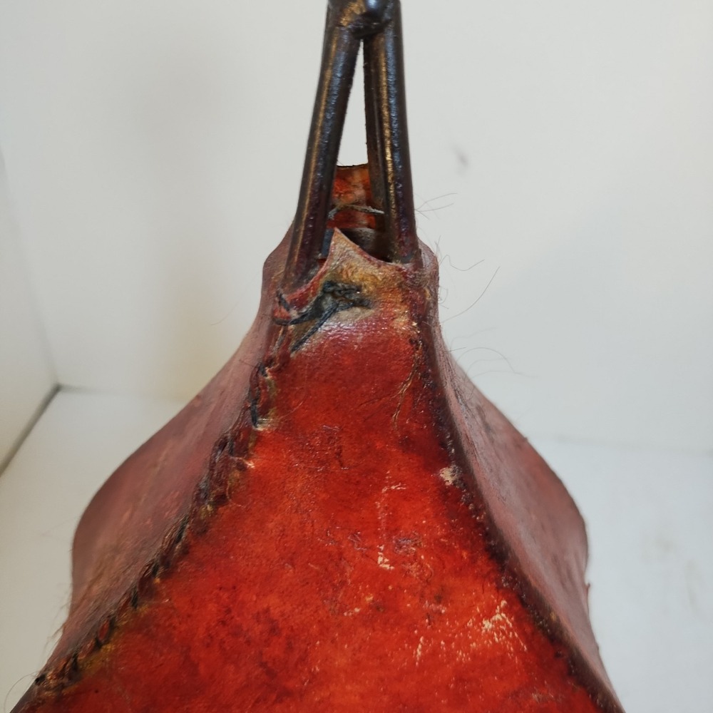 Vintage Pig Skin Table Lamp Iron Accent Light Spanish Red Leather Scroll Bedside - Picture 13 of 16